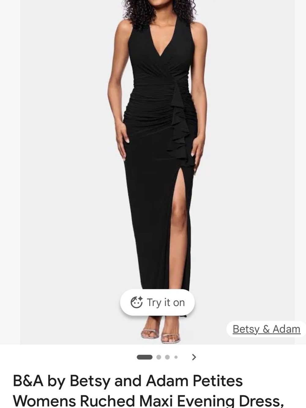 Adam Black Sleeveless Ruched Maxi Dress with Side Slit